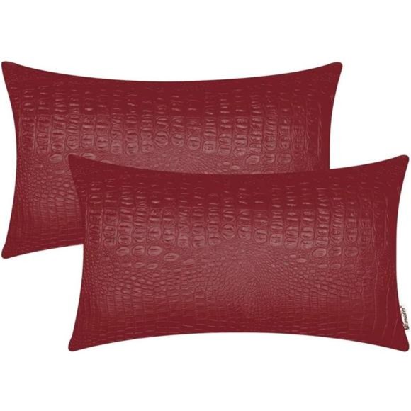 Faux Leather Pillow Covers 12X20 Inches, Deep Red Leather Pillow Covers Pack of2 - Picture 1 of 6